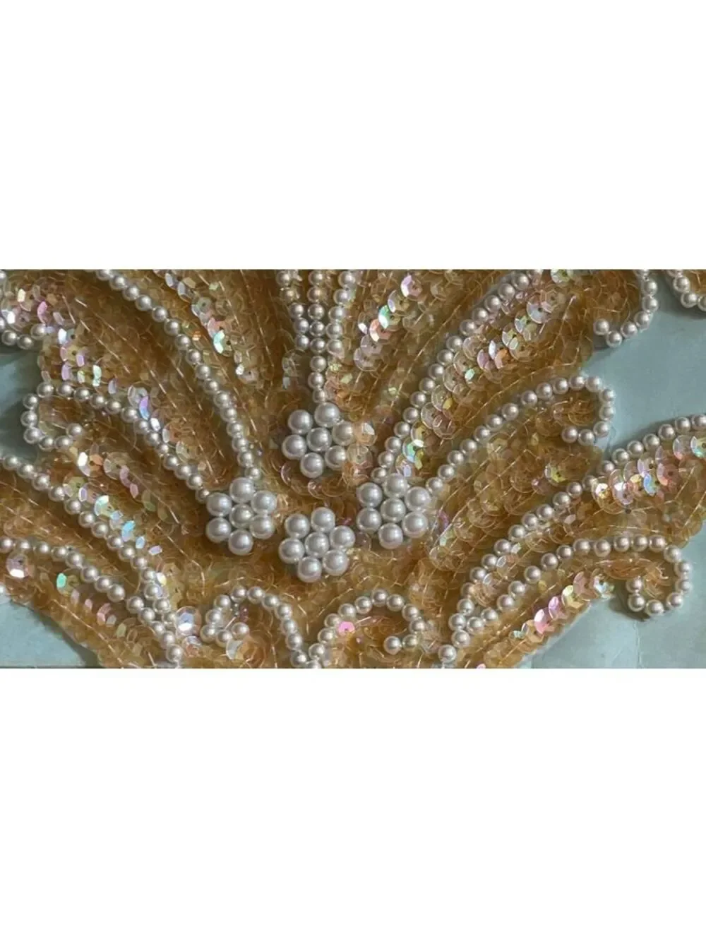 Vintage Beaded and Sequin Applique Patch with Pearl Tassels 1980s